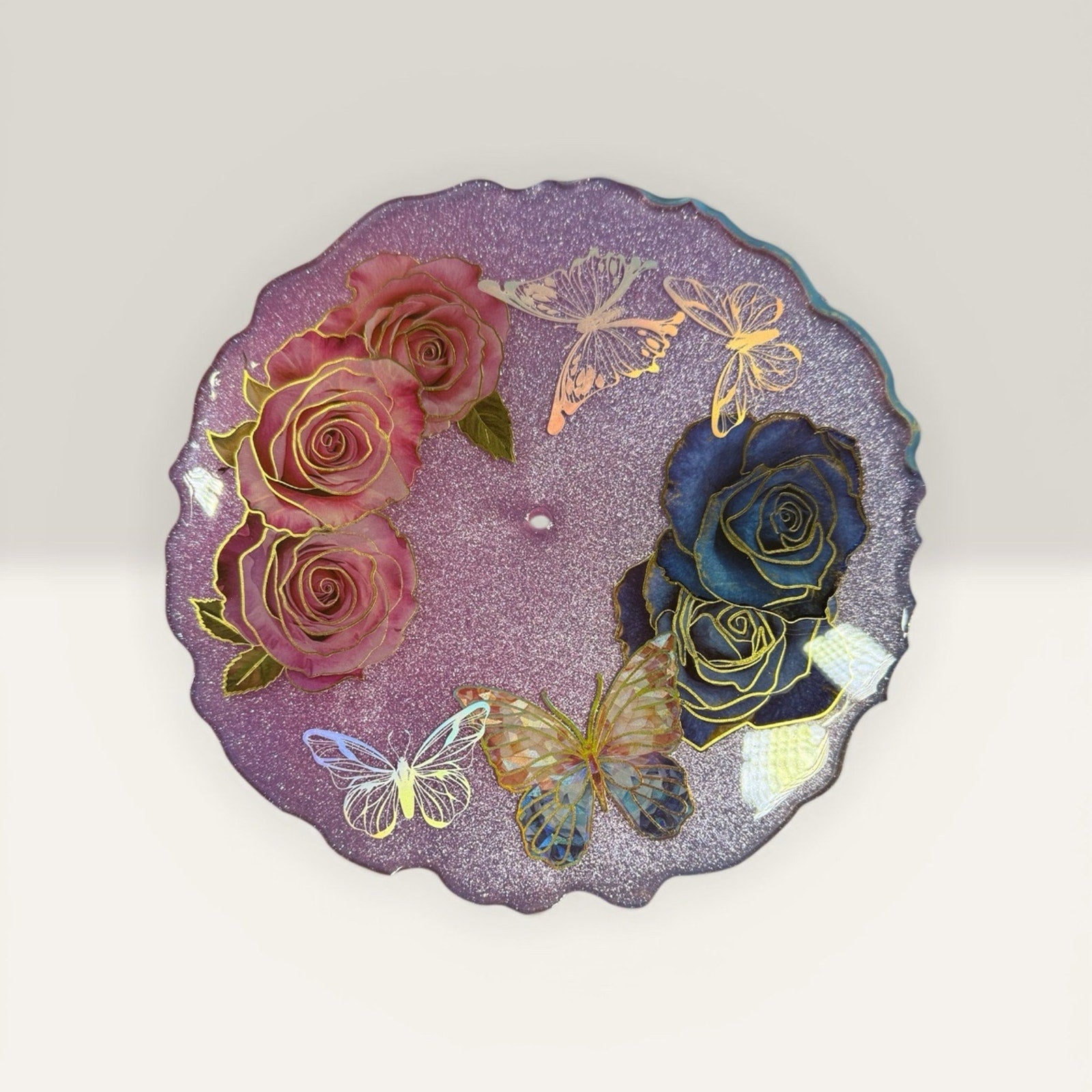 Handcrafted Epoxy Resin 3 Tier Tray Floral Butterfly Gold Stand Dessert Display