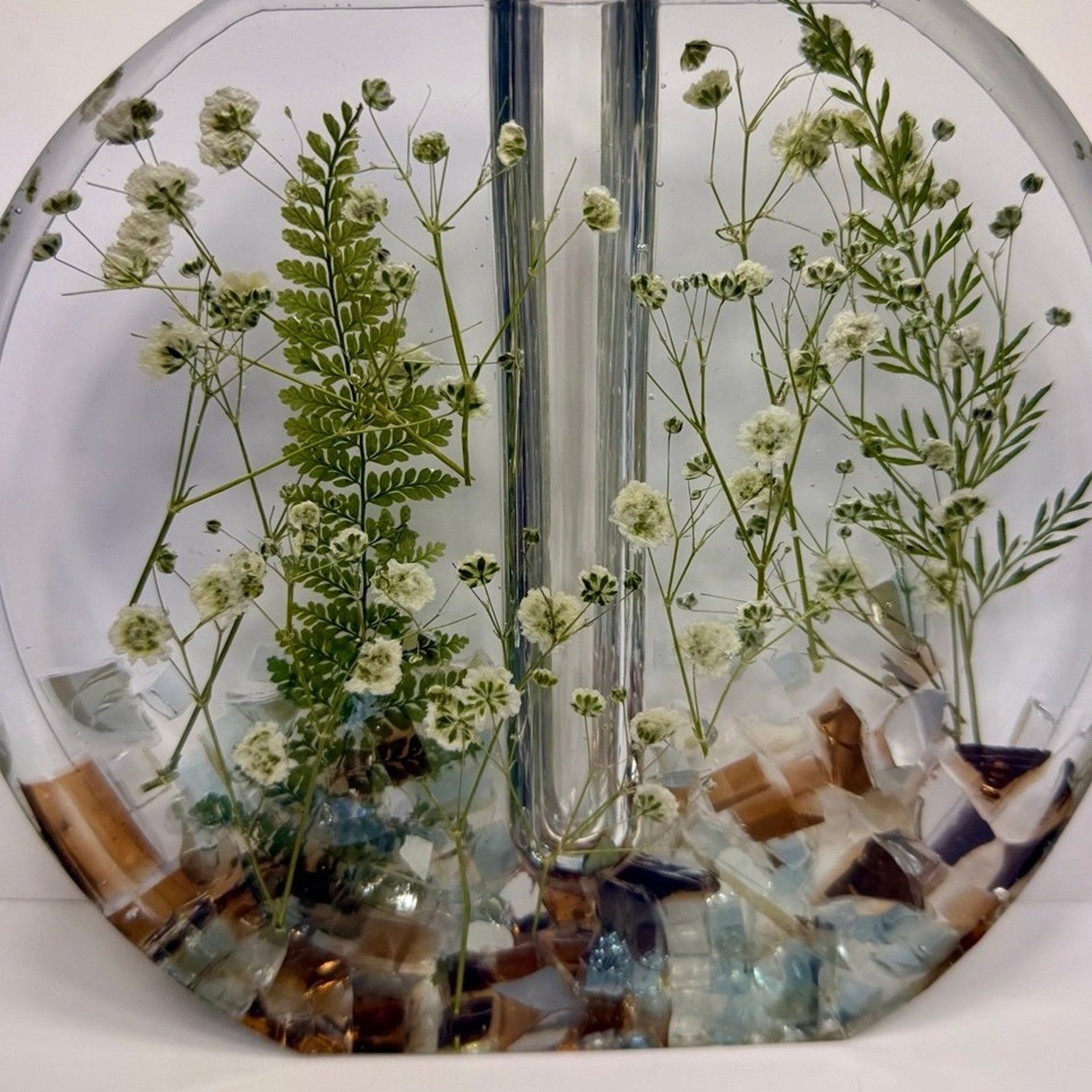 Handmade Forever Bloom Pressed Flower Resin Vase Neutral Botanical Vase