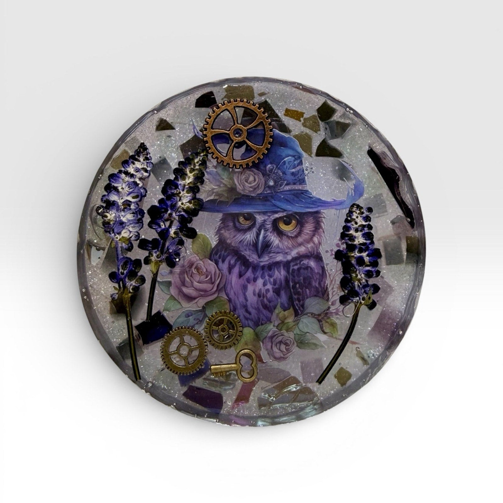 Handmade Owl Epoxy Resin Coaster Steampunk Witchy Boho Decor Cottagecore