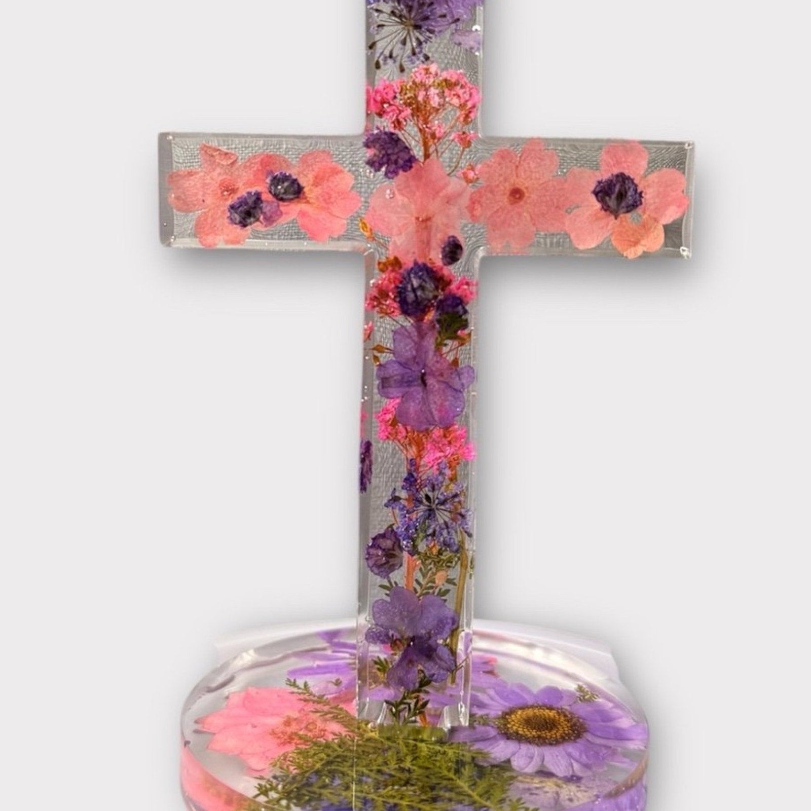 Handmade Floral Resin Cross w/ Pressed Flowers—Lenten Gift Handmade Faith Decor