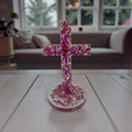 Handmade Resin Cross with Base |Crushed Glass Cross with Medallion—Lenten Gift