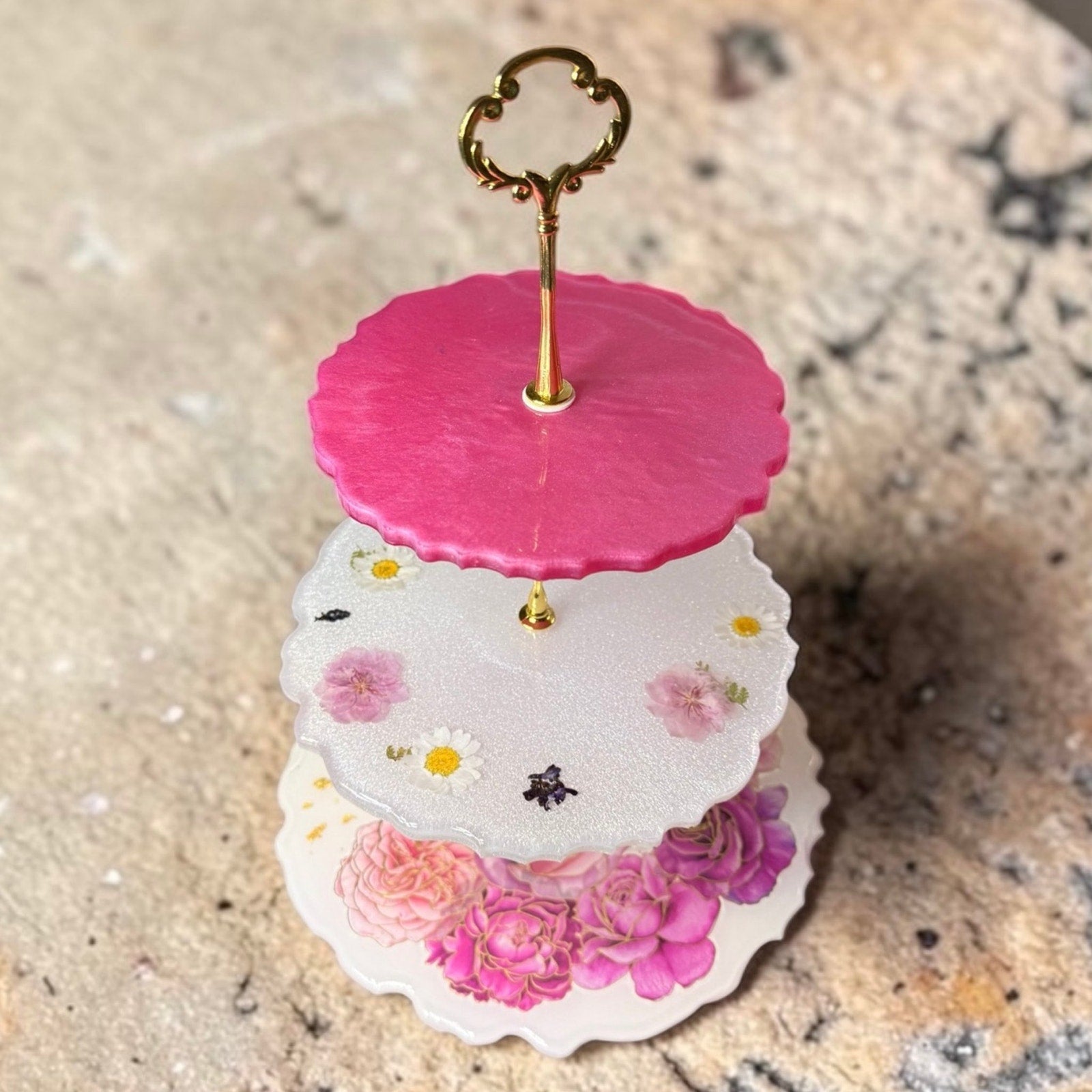 Handmade 3 Tier Resin Tray | Pressed Flower Stand | Jewelry Dessert Tea Party De