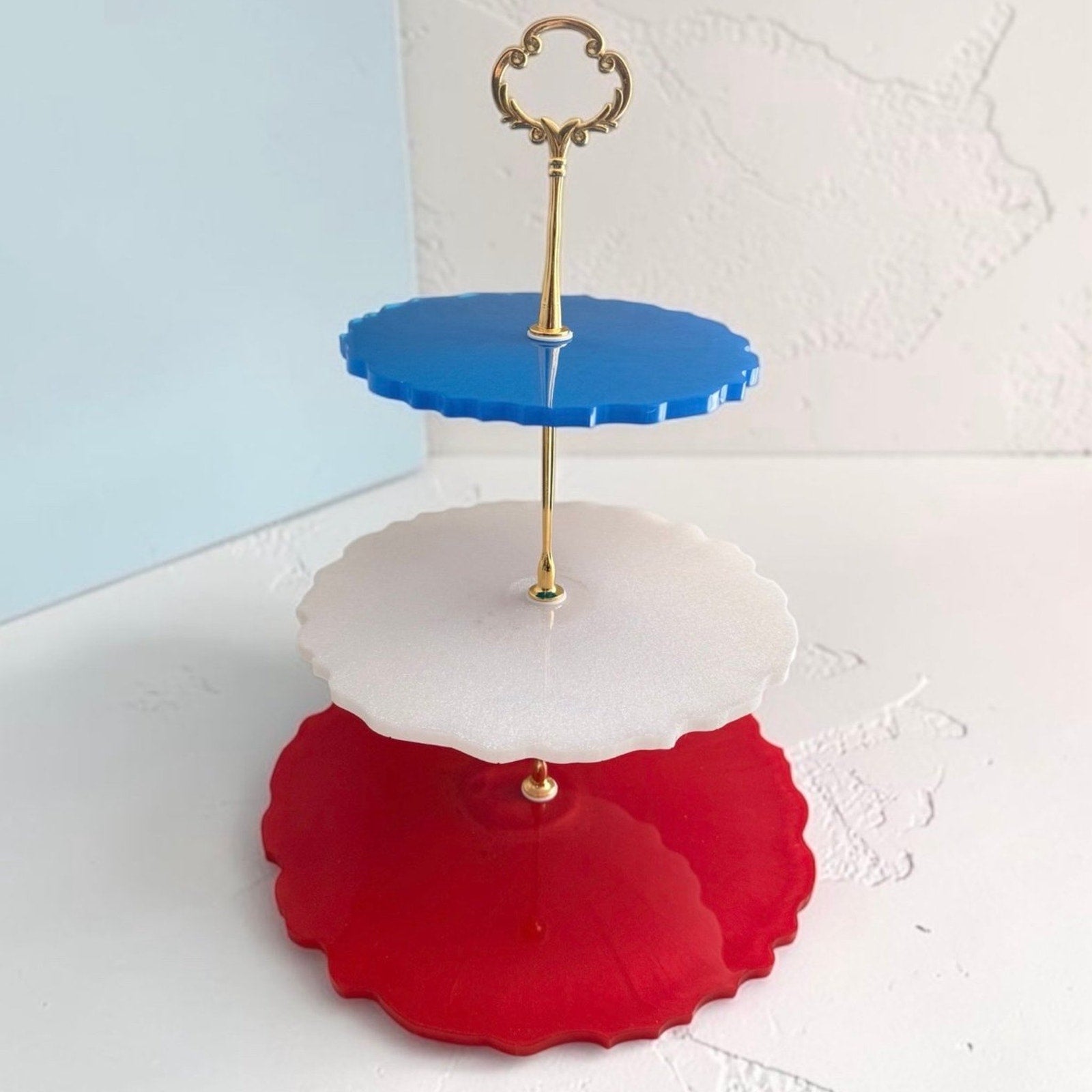 Patriotic Red White and Blue Handcrafted Resin Tier Tray Holiday Gift Summer