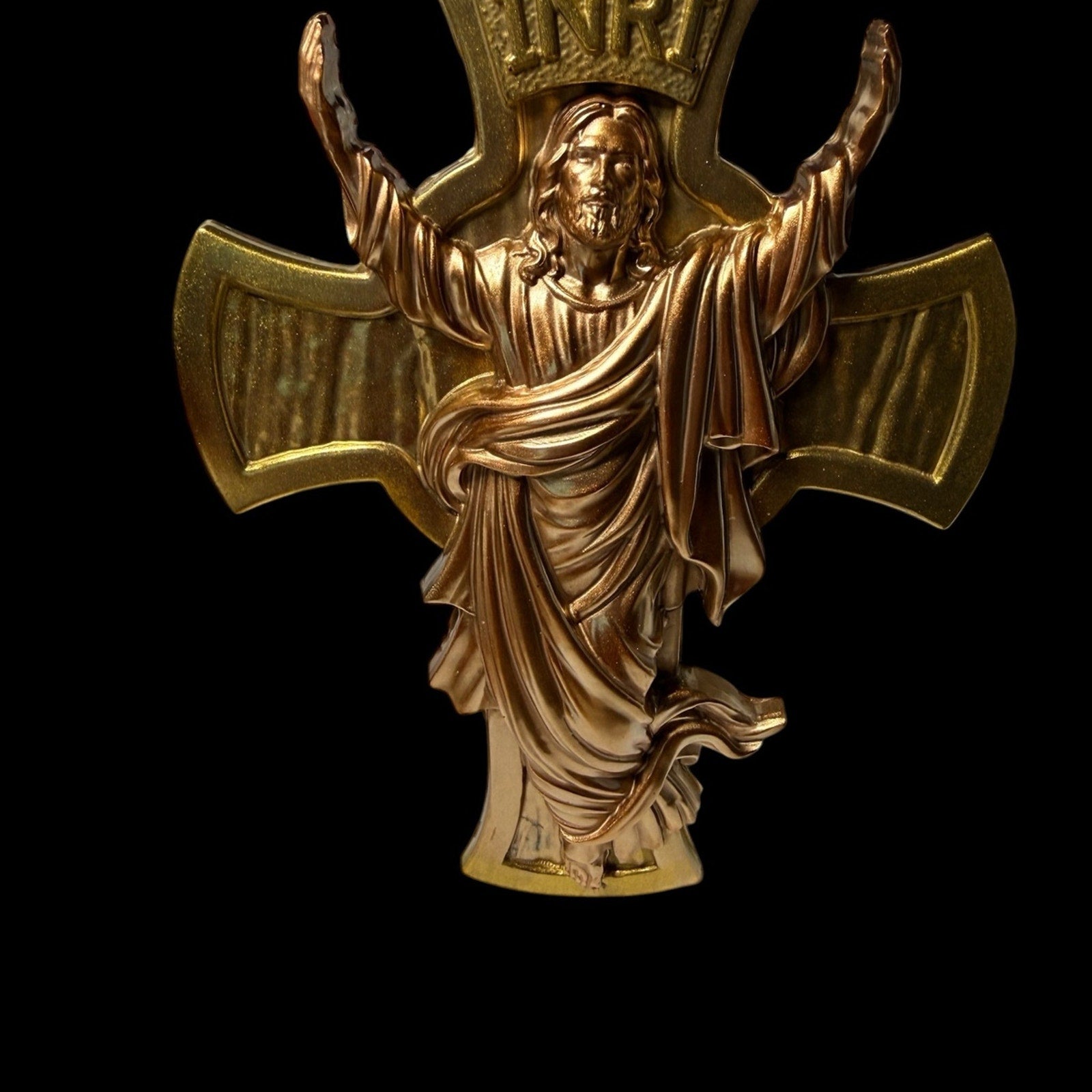 Catholic Cross Wall Decor Metallic Gold Copper Jesus  Home Gift Eco Resin