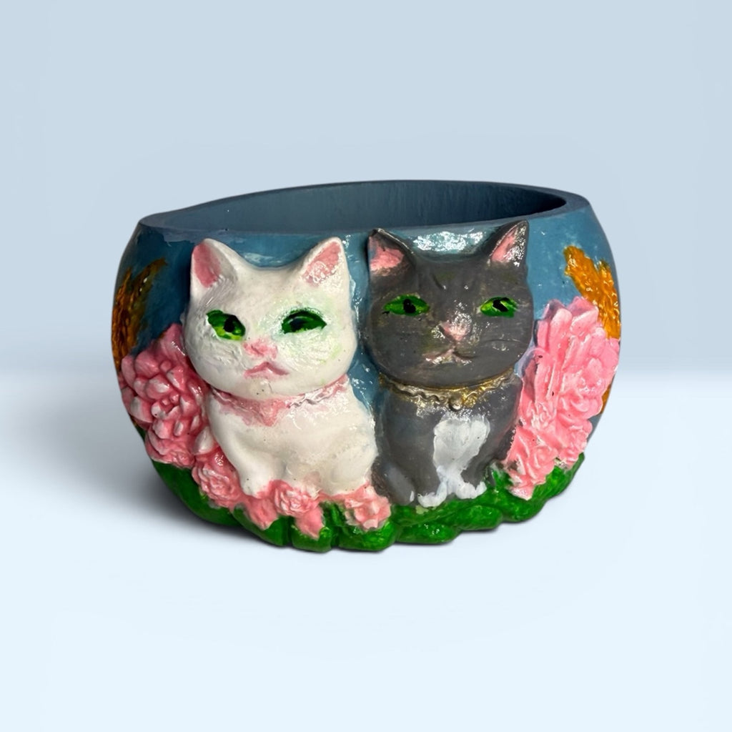 Handmade Eco Resin Cat Jar | Floral Succulent Planter | Cat Lover Gift