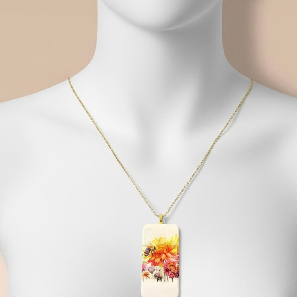 Handcrafted Mini Tile Art Necklace | Bee, Garden, Animal & Whimsical Pendants |
