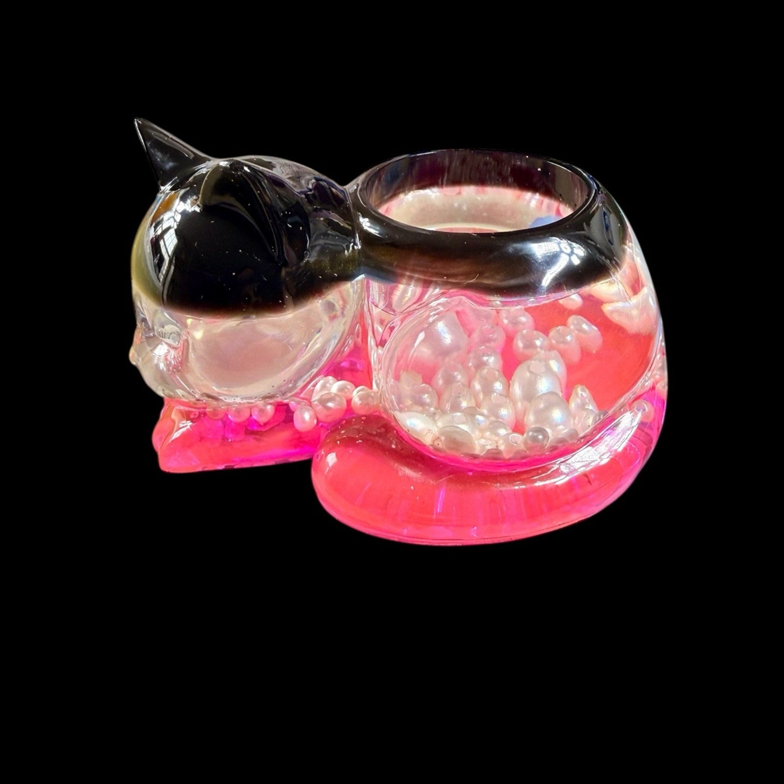 Resin Remnant Creation Sleeping Cat Tea Light Holder Pink Glow Pearl