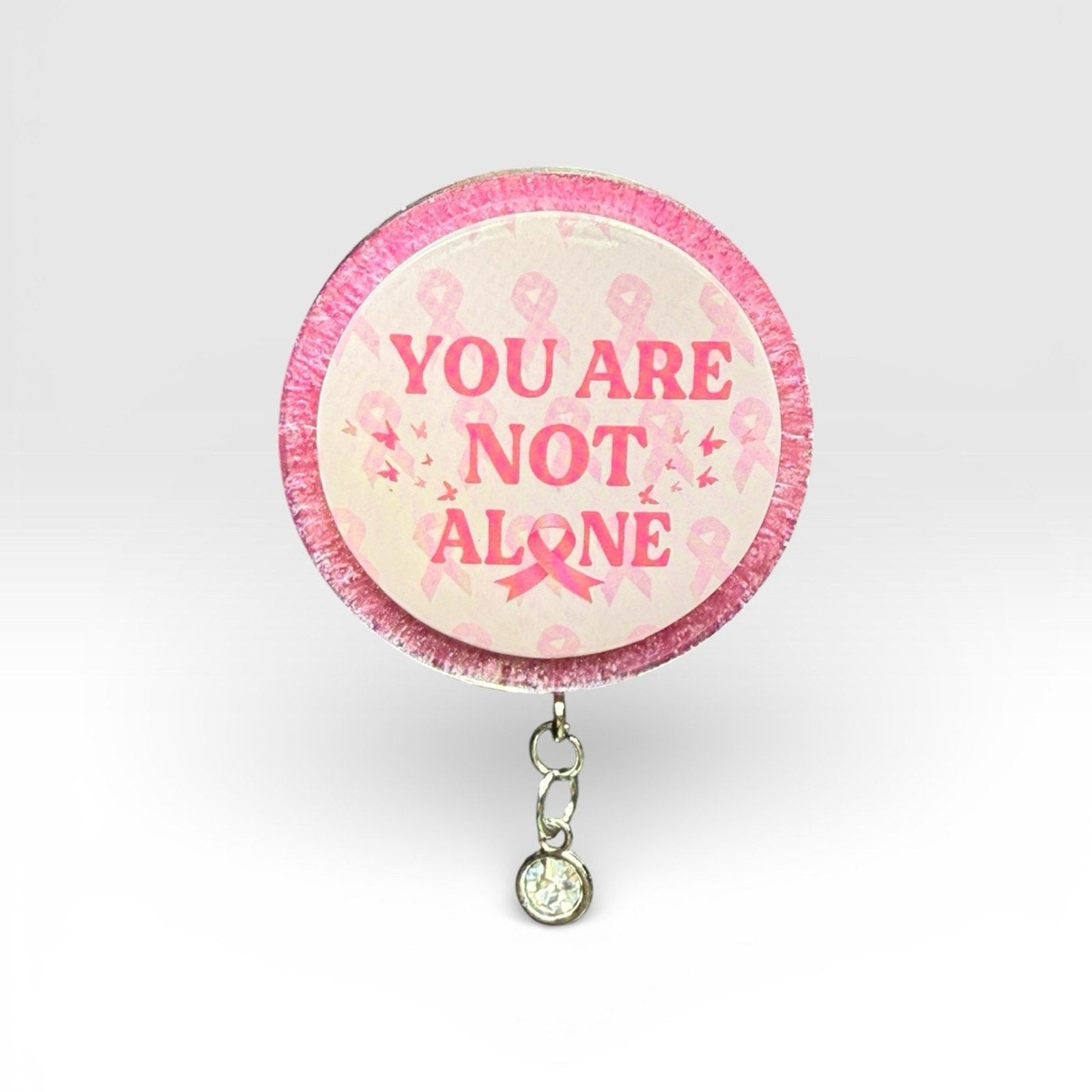 Handcrafted Resin Breast Cancer Support Magnet You Are Not Alone Gift w/ Bead