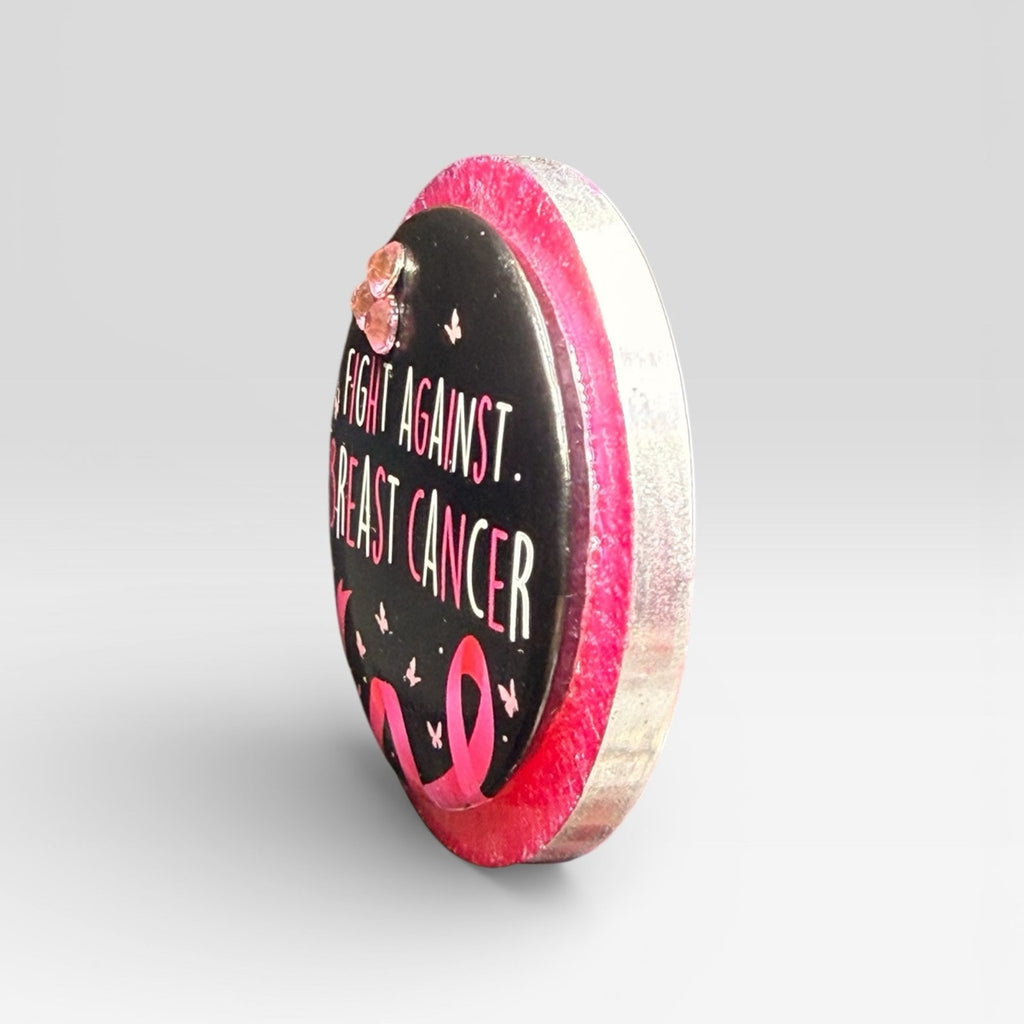 Handcrafted Resin Breast Cancer Awareness Magnet Pink Ribbon Courage Gift