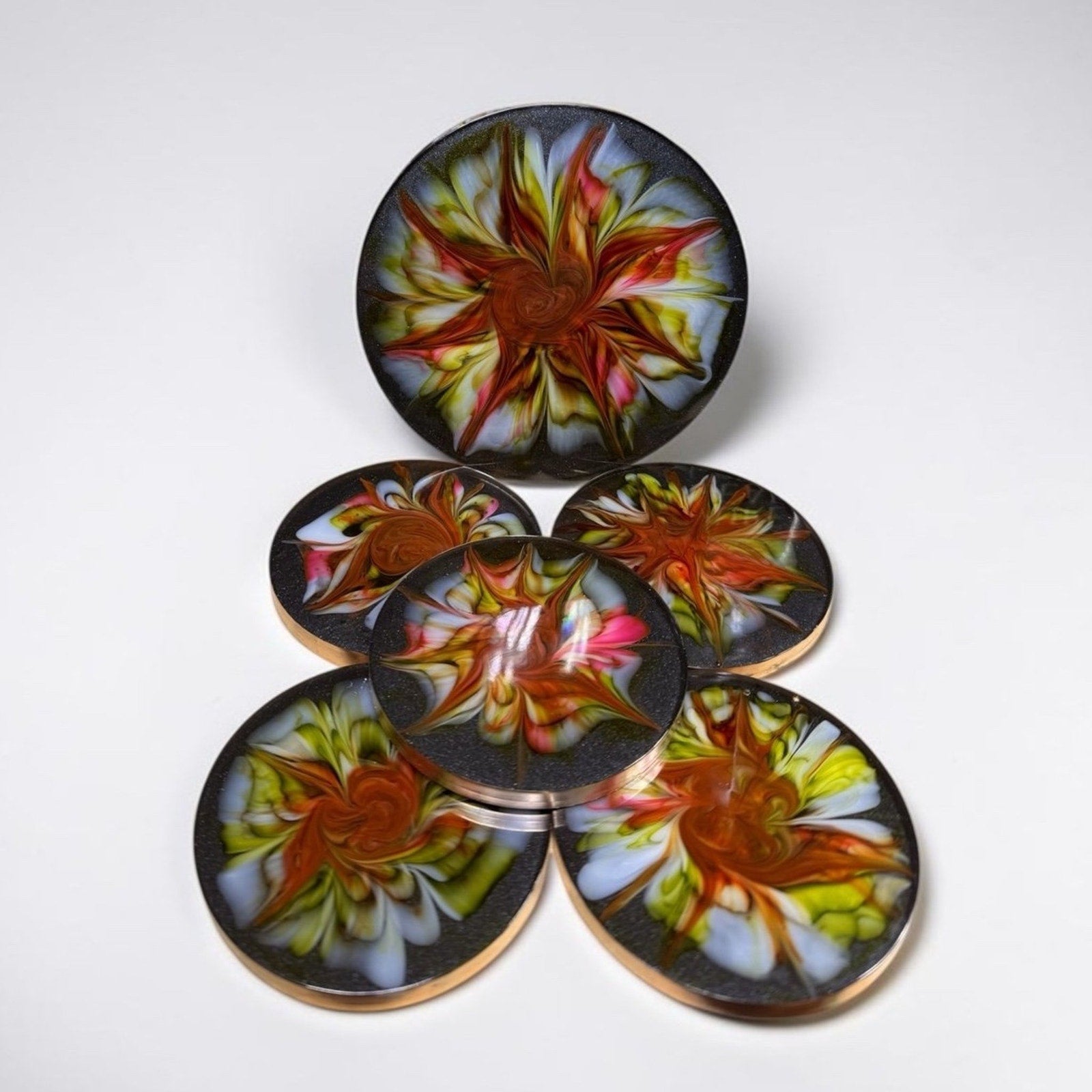 Handcrafted Resin Bloom Coaster Set of 6 | Abstract Floral Art Drink Coasters