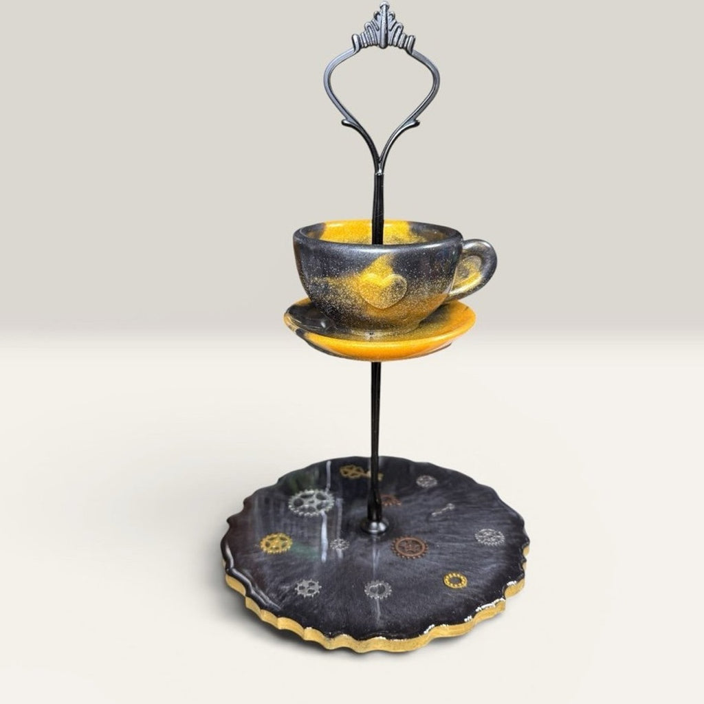 Mini Tiered Tray Jewelry Stand | Teacup Display | Handcrafted Resin Decor