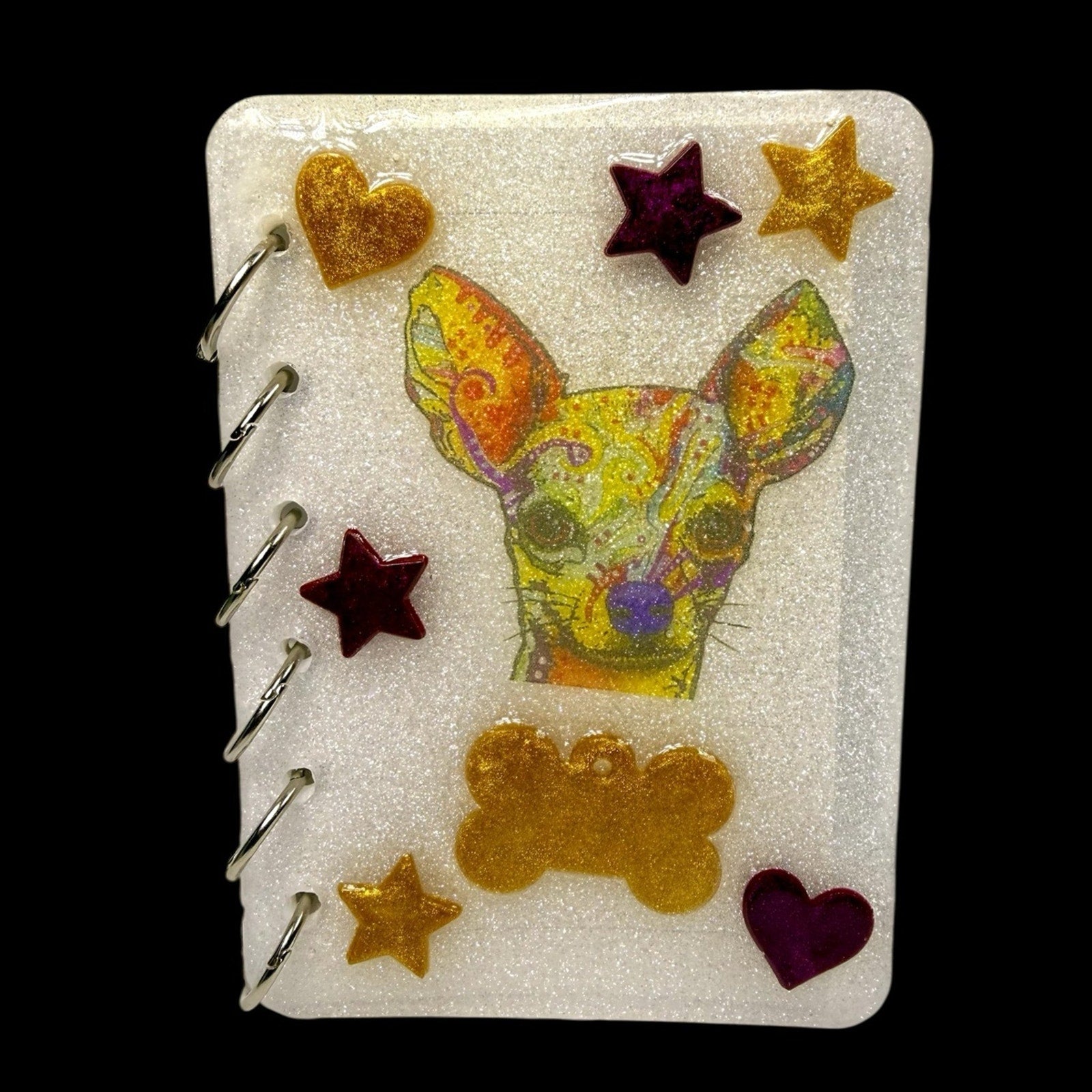 Dog Lover Epoxy Resin Notebook A7 Handmade Pet Journal Chihuahua Lover Gift