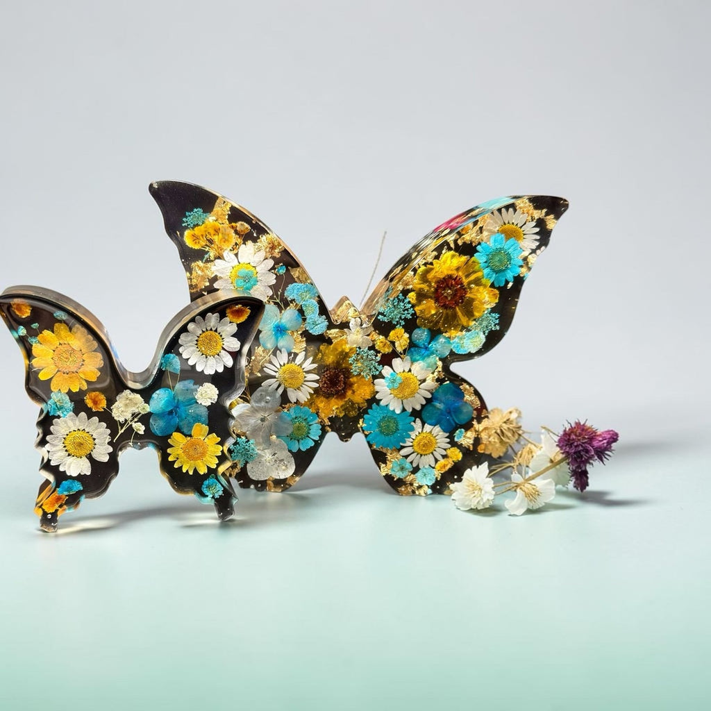 Aurelia Butterfly Set | Handcrafted Resin Botanical Wall Décor | Pressed Floral