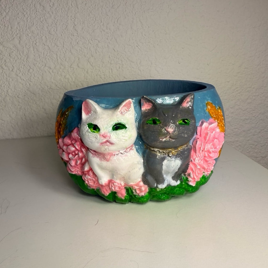Handmade Eco Resin Cat Jar | Floral Succulent Planter | Cat Lover Gift
