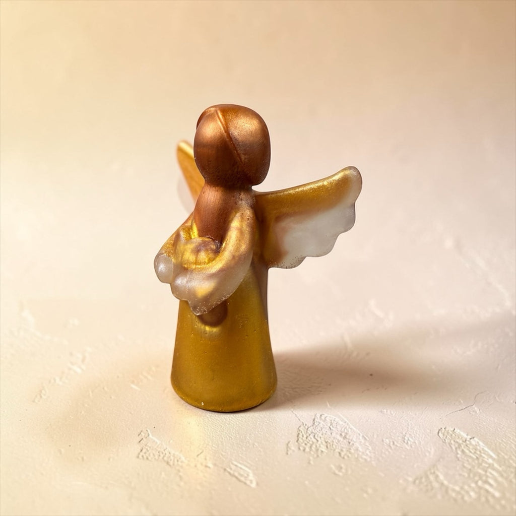 Handcrafted Epoxy Resin Angel Shelf Sitter • Gold Angel Figurine Decor Spiritual