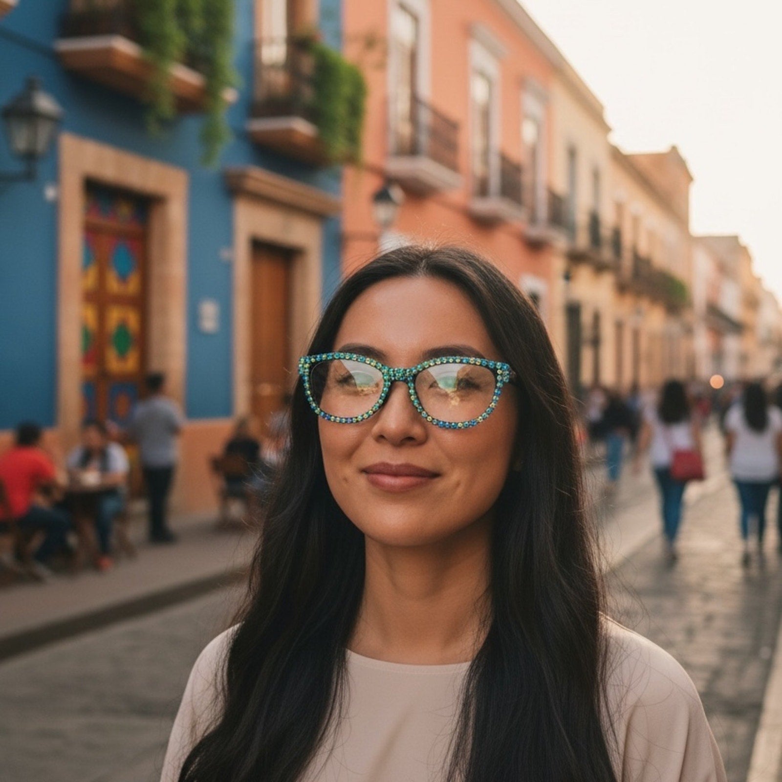 Hand Finished Electric Aura Bling Reading Glasses Blue/Green Rhinestone  2.75