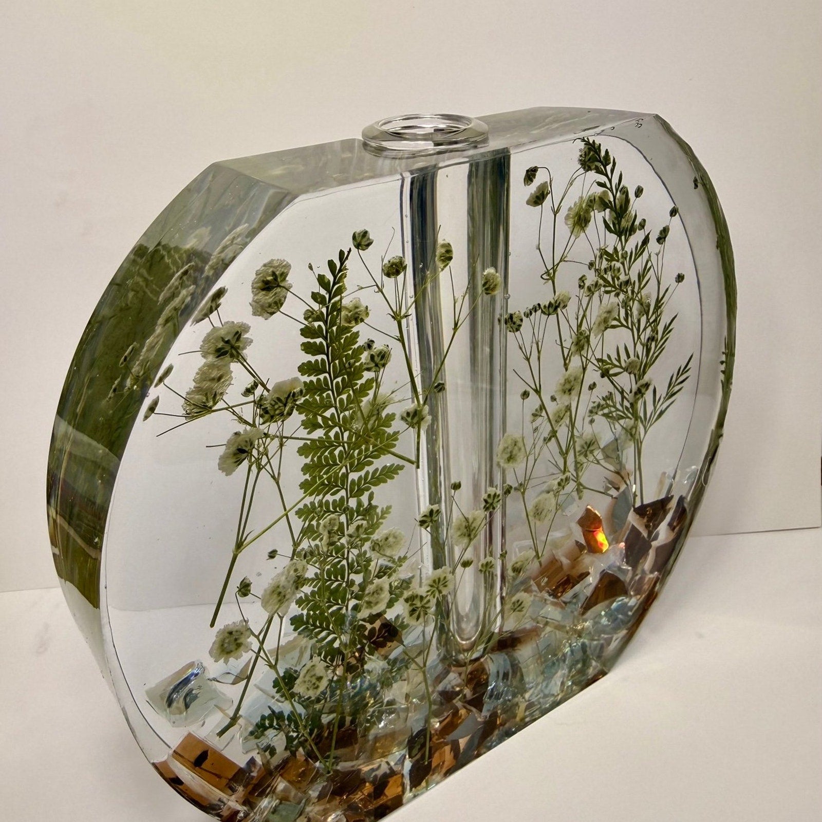 Handmade Forever Bloom Pressed Flower Resin Vase Neutral Botanical Vase