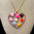 Resin Heart Pendant Necklace with Colorful Mini Hearts Handmade