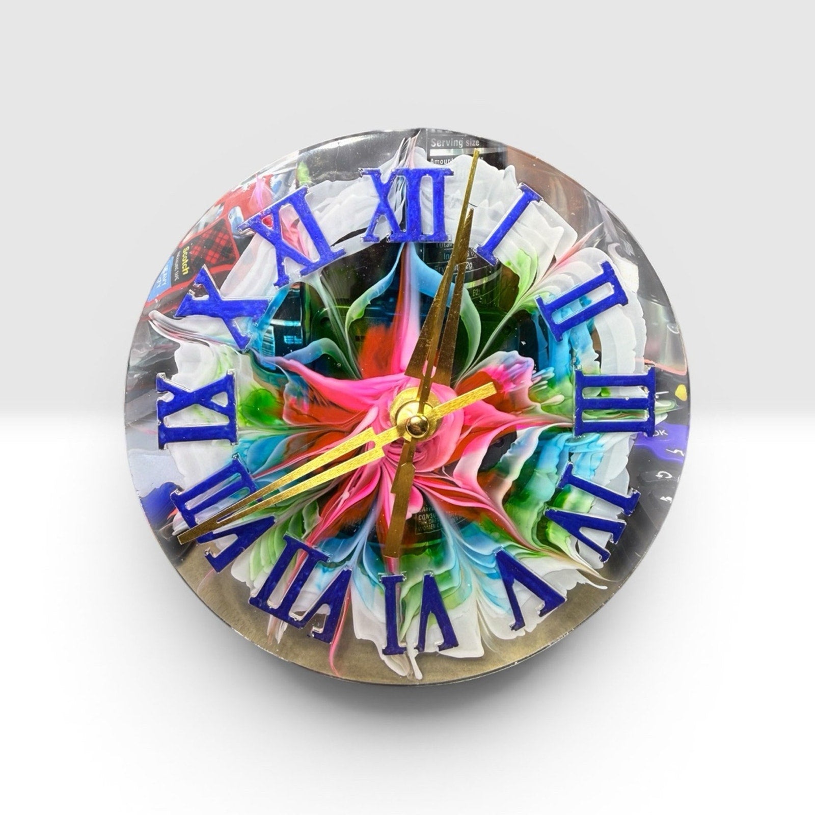 Resin Bloom Clock | Colorful Roman Numeral Desk Clock | Functional Art Decor