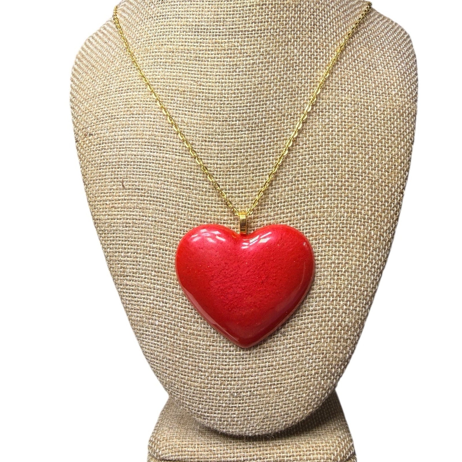 Resin Red Heart Pendant Necklace Handmade Jewelry Gift