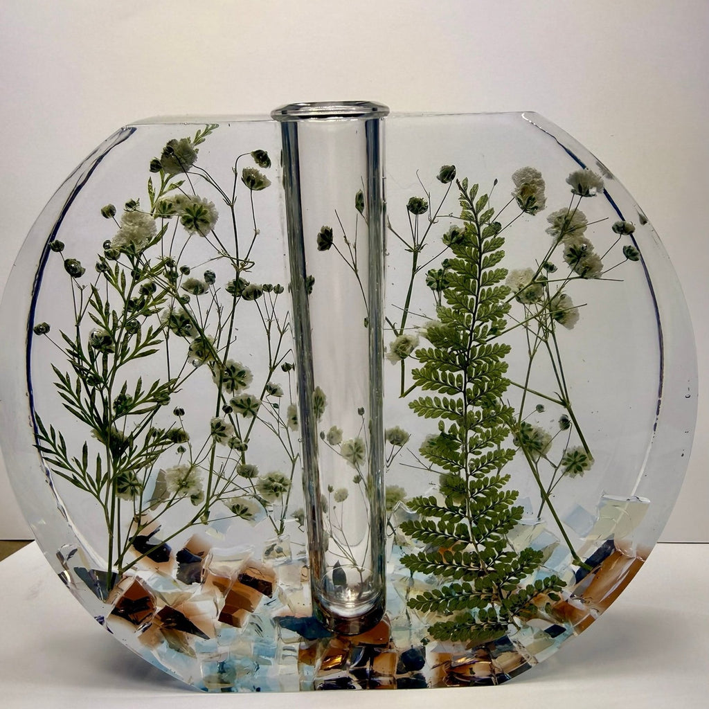 Handmade Forever Bloom Pressed Flower Resin Vase Neutral Botanical Vase