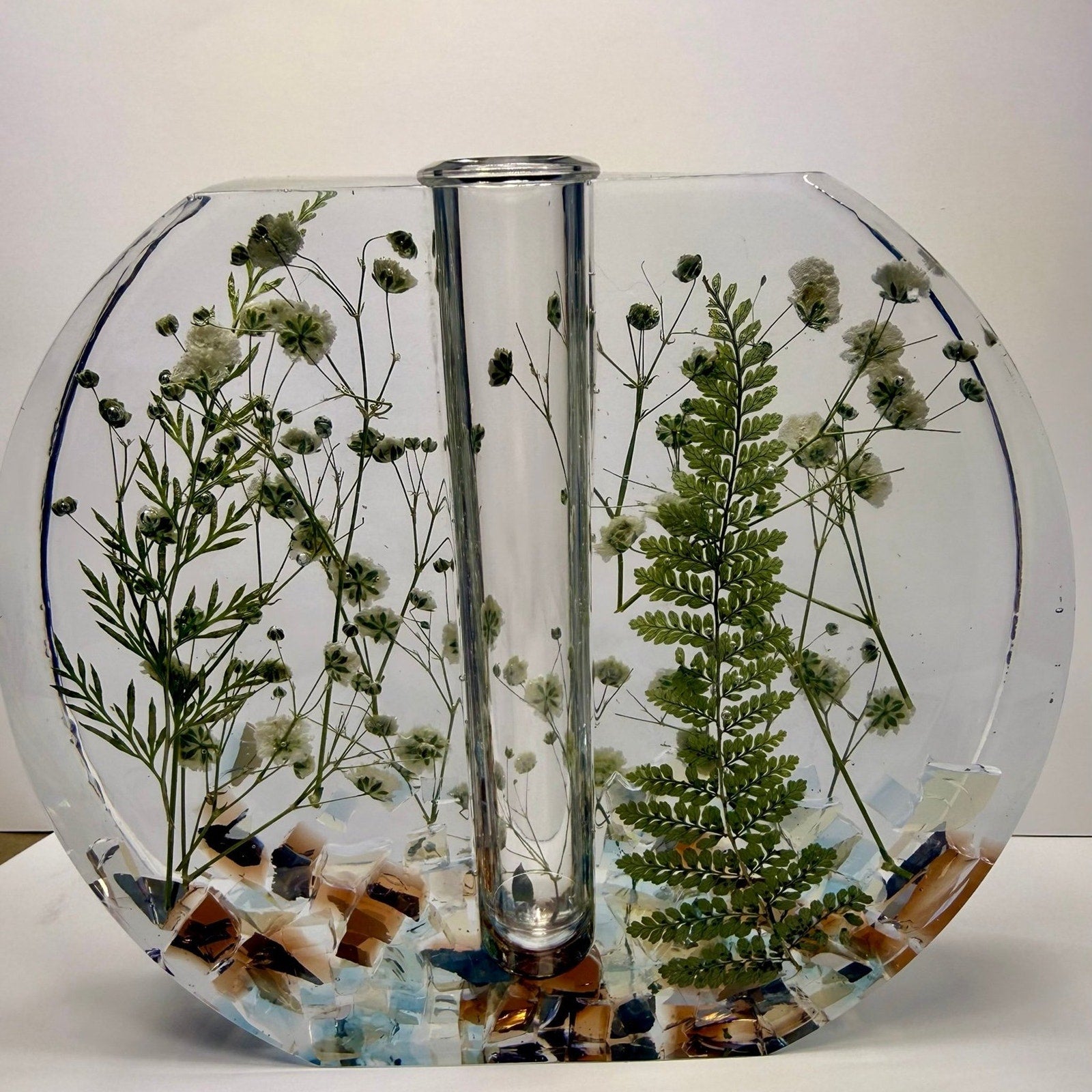 Handmade Forever Bloom Pressed Flower Resin Vase Neutral Botanical Vase