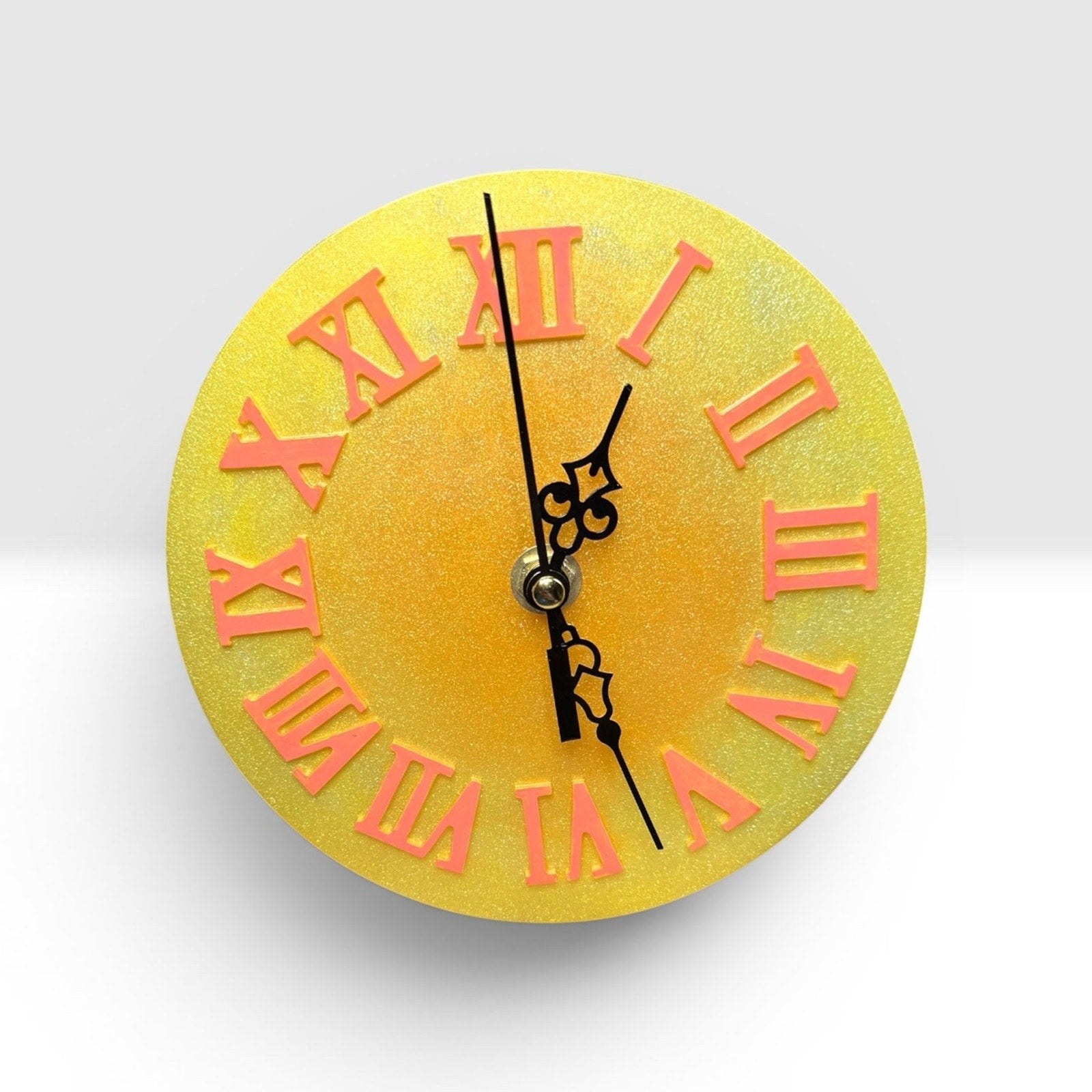 Yellow/Orange Resin Clock | Bright Retro Desk Clock | Functional Art Home Decor