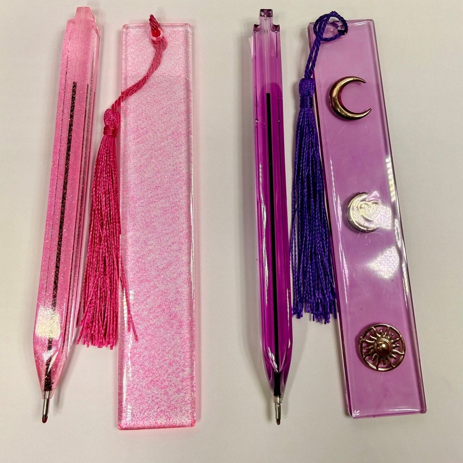 Handmade Resin Notebook Set A7 Moon Celestial w/ Handmade Pens and Bookmarks