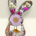 Pressed Flower Easter Bunny – Reversible Floral -Spring Decor- Pink Fireglass