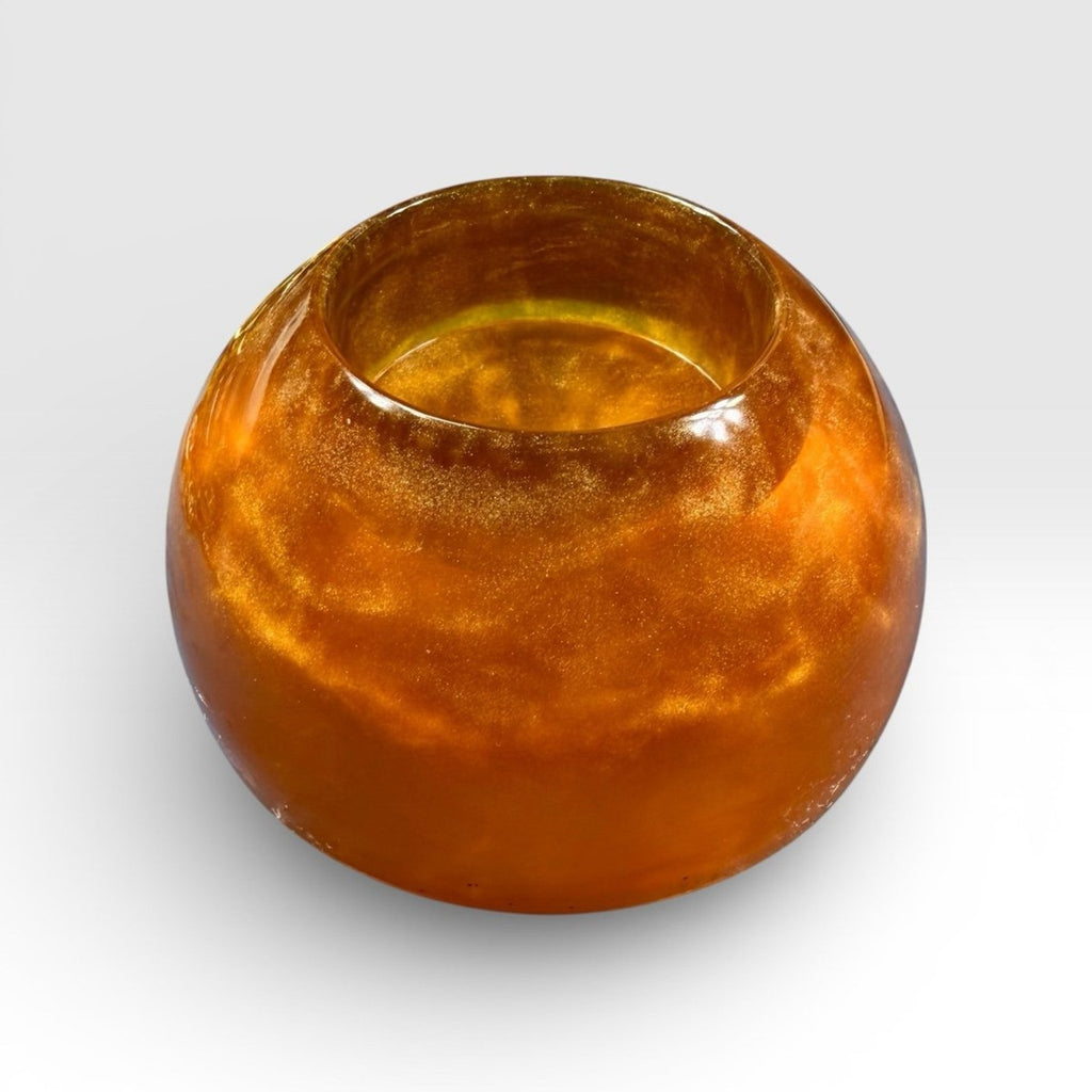 Handmade Gold/Amber Resin Tea Light Candle Holder – Warm Glow Home Decor