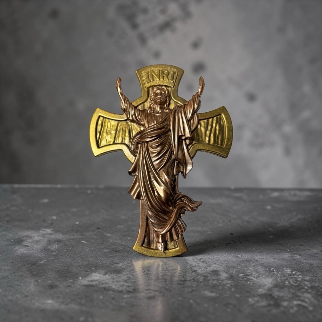Catholic Cross Wall Decor Metallic Gold Copper Jesus  Home Gift Eco Resin