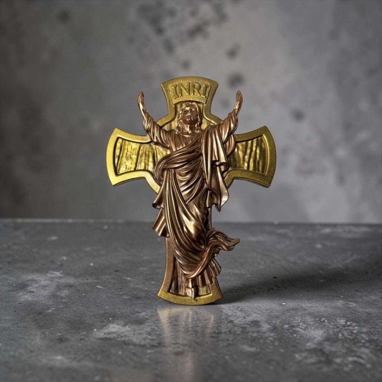 Catholic Cross Wall Decor Metallic Gold Copper Jesus  Home Gift Eco Resin