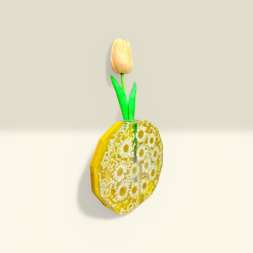 Handcrafted Epoxy Resin Daisy Bud Vase • Yellow Floral Mini Vase Decor