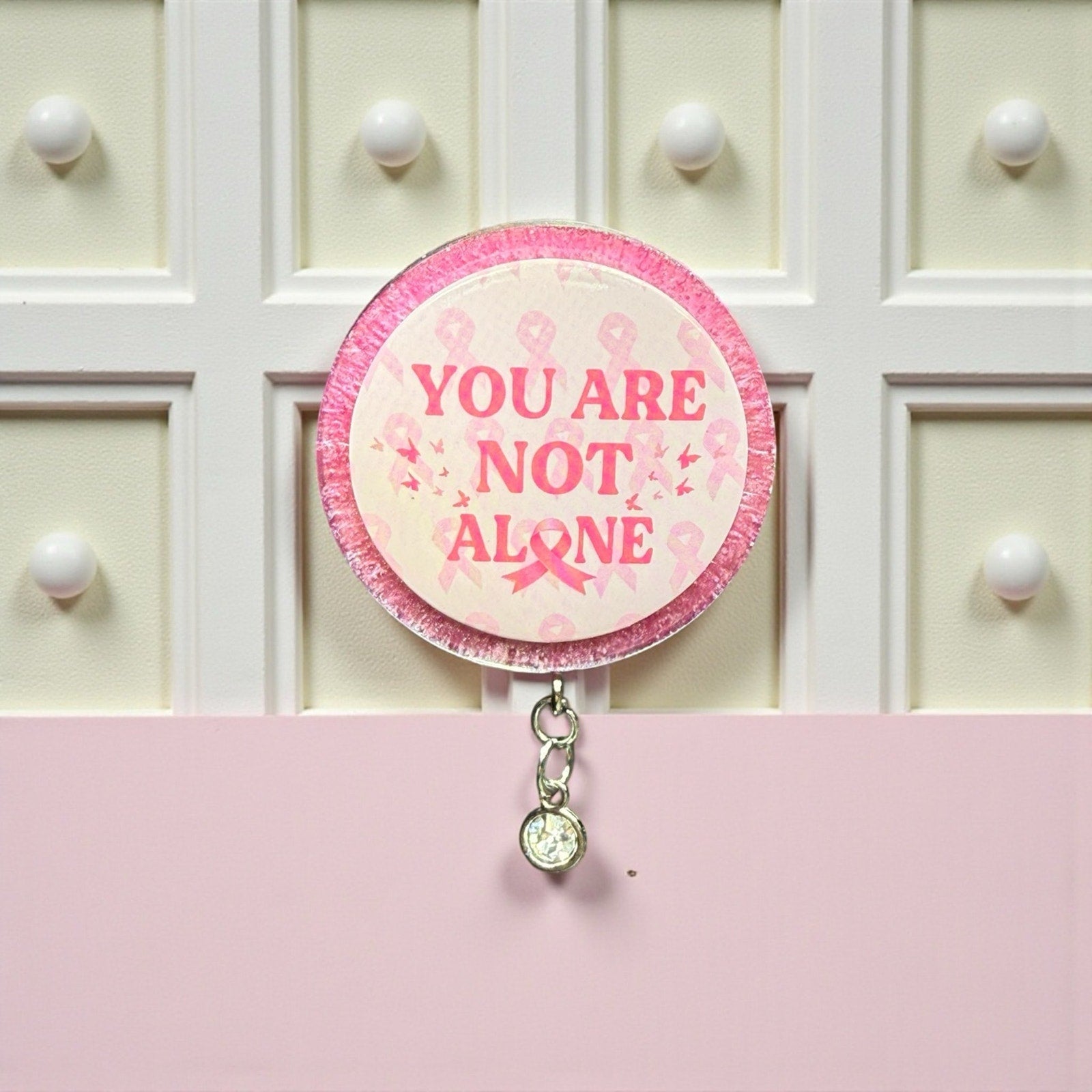 Handcrafted Resin Breast Cancer Support Magnet You Are Not Alone Gift w/ Bead