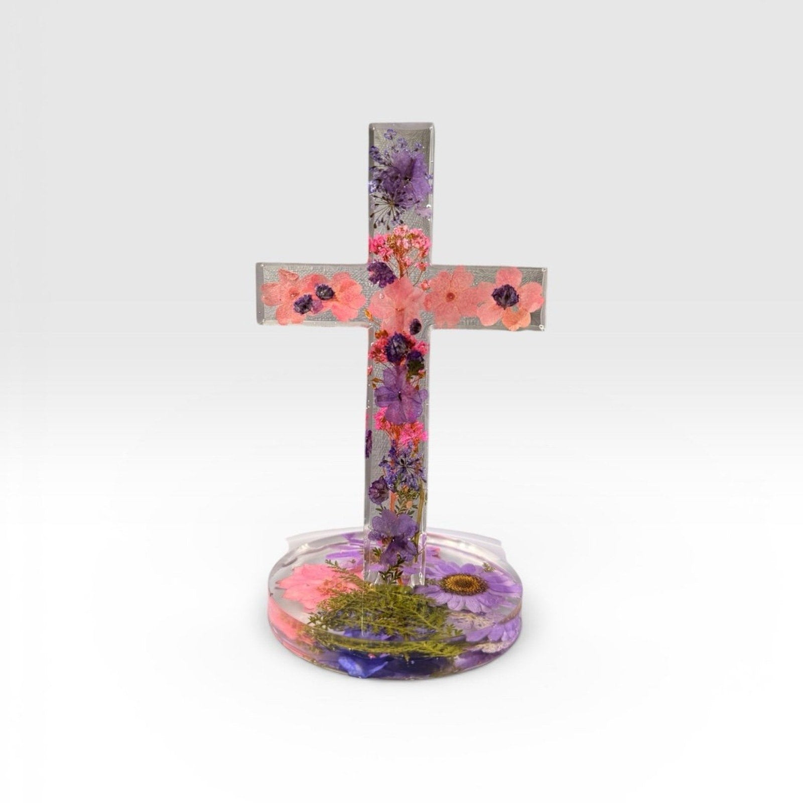 Handmade Floral Resin Cross w/ Pressed Flowers—Lenten Gift Handmade Faith Decor
