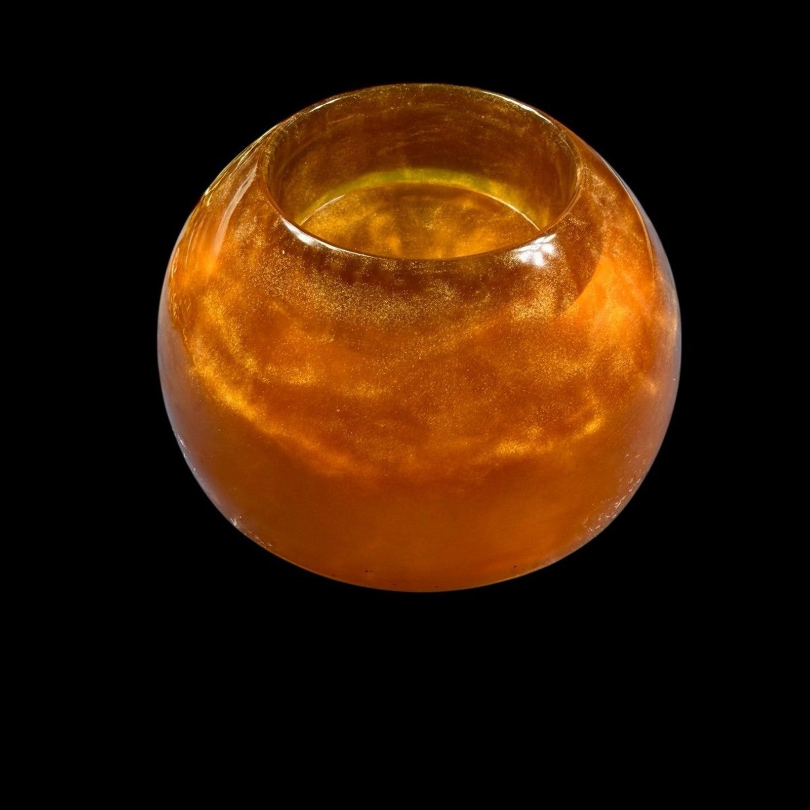 Handmade Gold/Amber Resin Tea Light Candle Holder – Warm Glow Home Decor