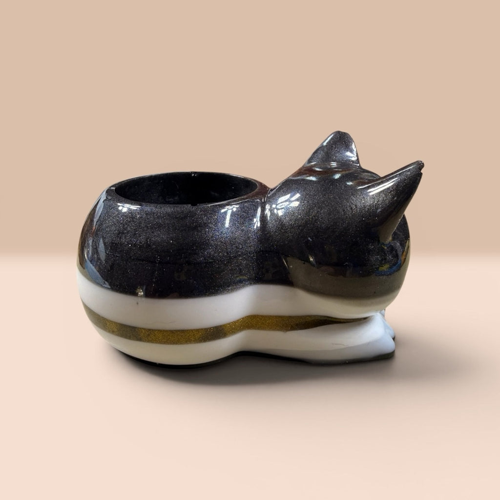 Handcrafted Sleeping Cat Candle Holder | Resin Cat Decor Catchall Cat Lover