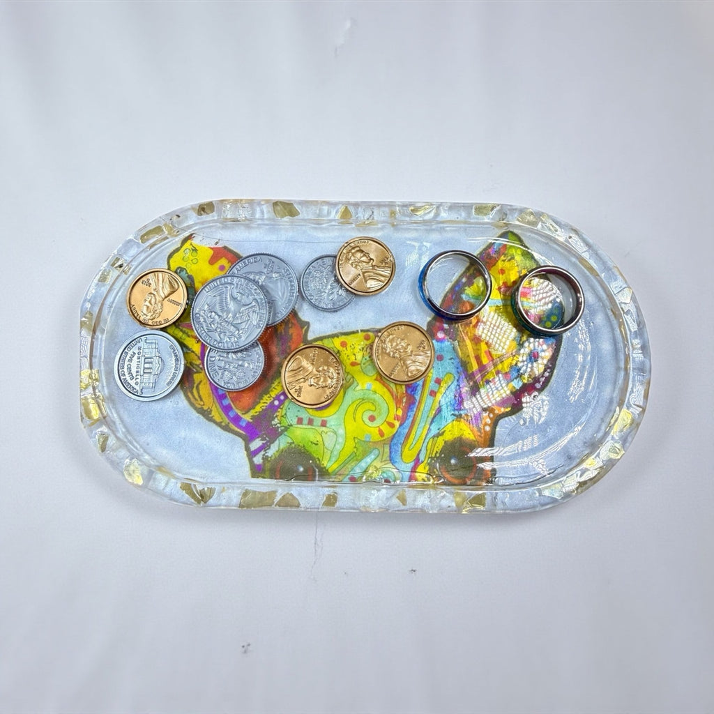 Handmade Epoxy Resin Dog Trinket Dish Jewelry Tray  Chihuahua Lover Gift Boho