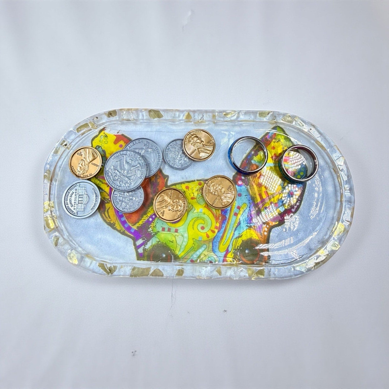 Handmade Epoxy Resin Dog Trinket Dish Jewelry Tray  Chihuahua Lover Gift Boho