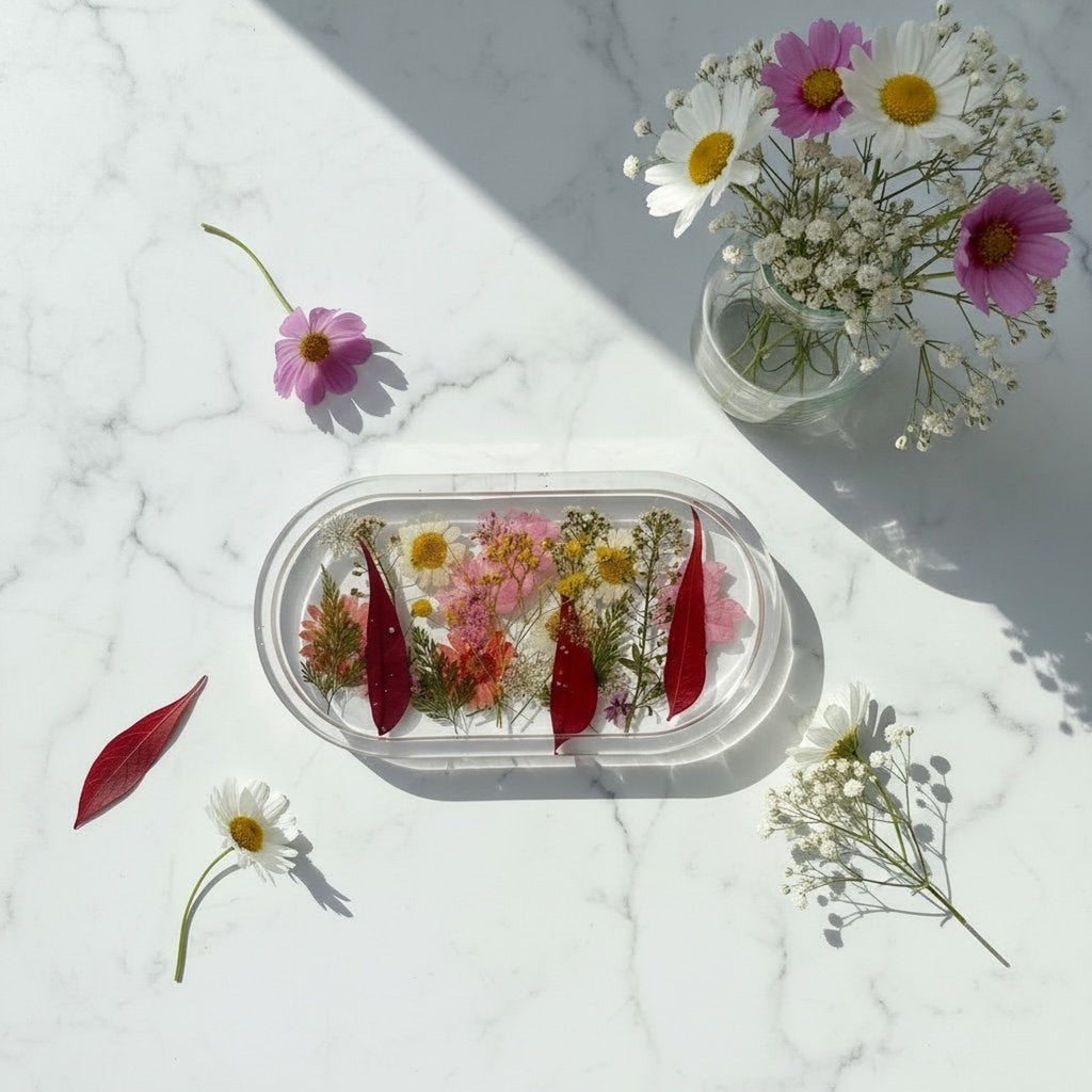Handmade Floral Resin Trinket Tray | Real Pressed Flower Dish | Jewelry Tray