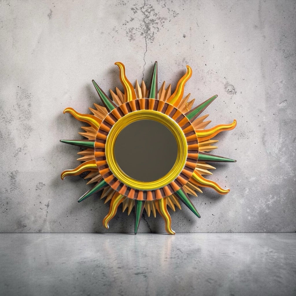 Sunburst Mirror 70s Retro Wall Decor Boho Statement Piece Eco Resin Handcrafted