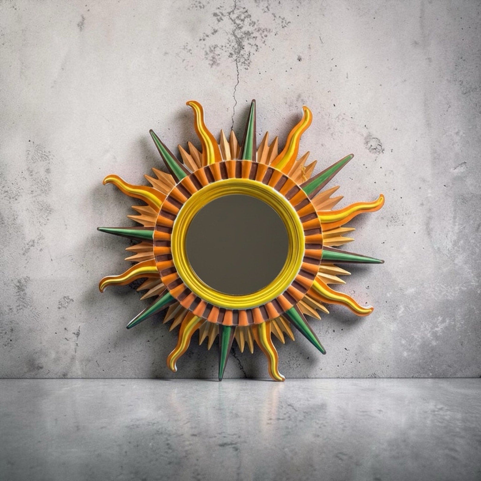 Sunburst Mirror 70s Retro Wall Decor Boho Statement Piece Eco Resin Handcrafted