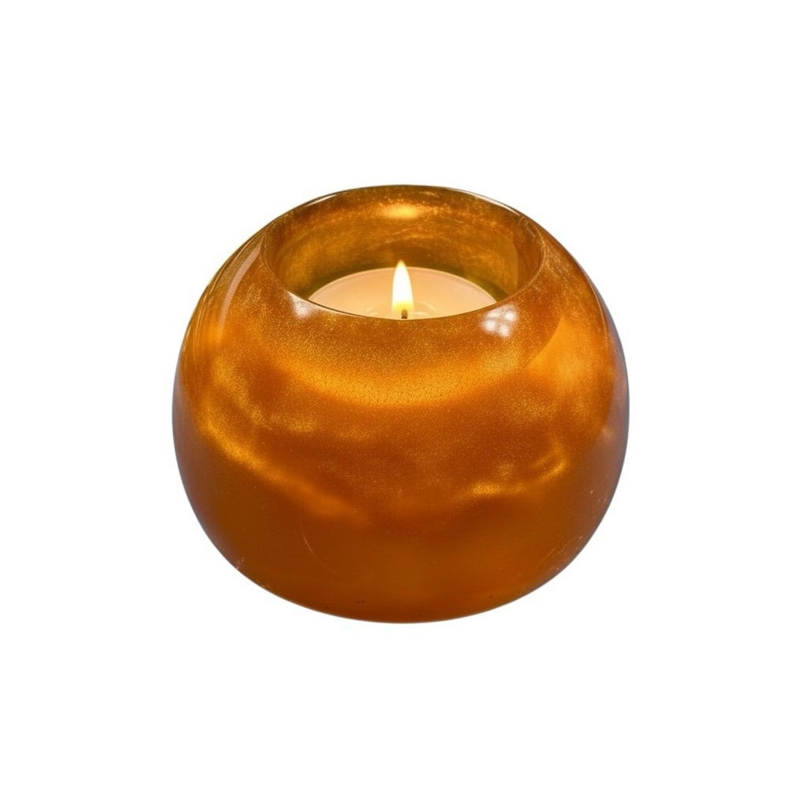 Handmade Gold/Amber Resin Tea Light Candle Holder – Warm Glow Home Decor