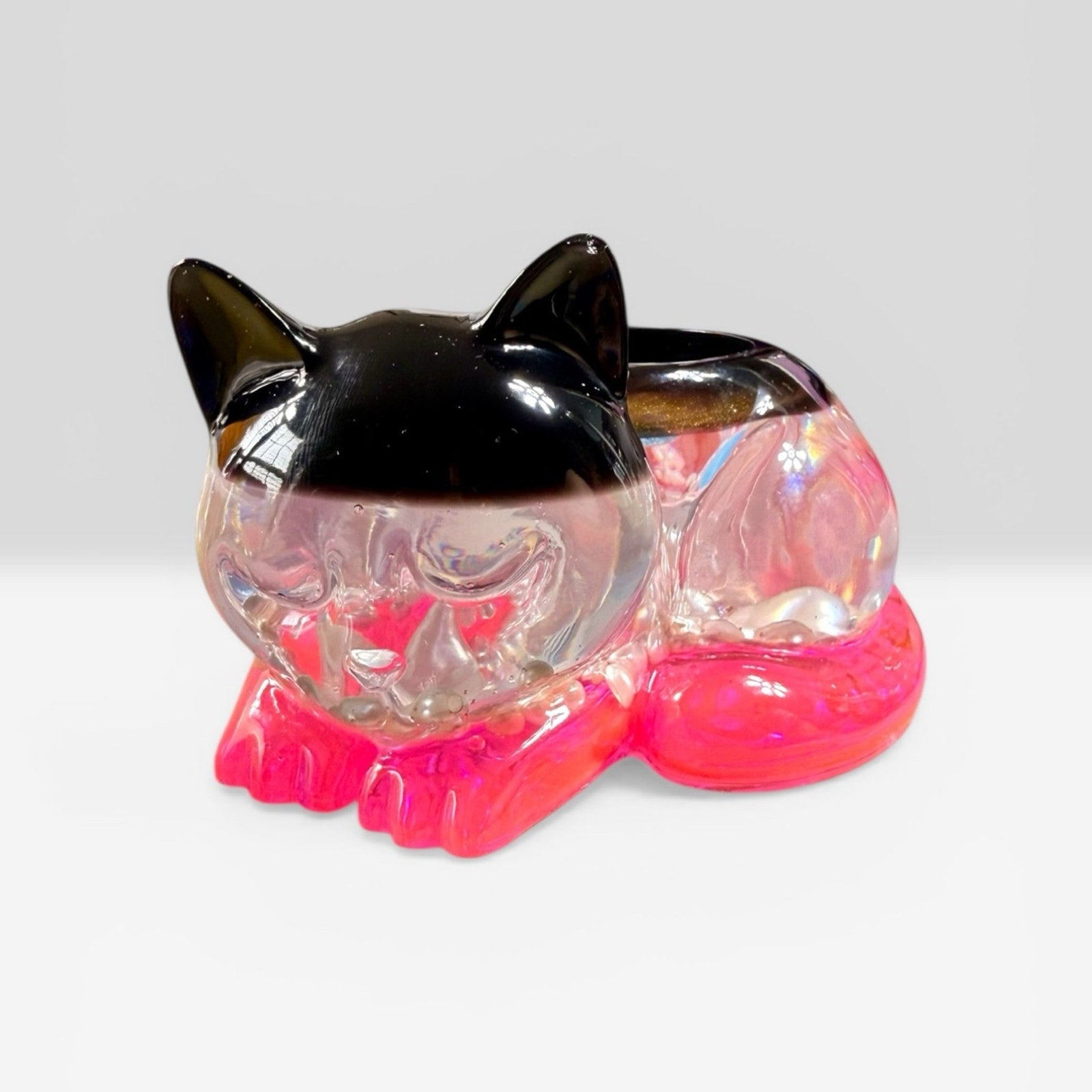 Resin Remnant Creation Sleeping Cat Tea Light Holder Pink Glow Pearl