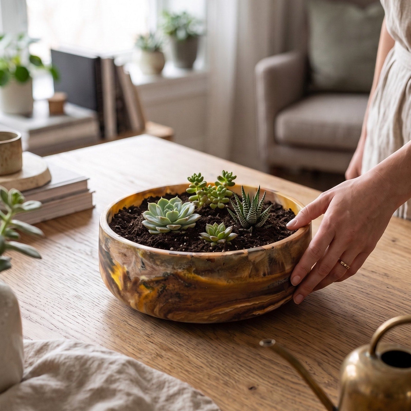 Handmade Eco Resin Catch-All Bowl |Succulent Planter | Organic Organizer