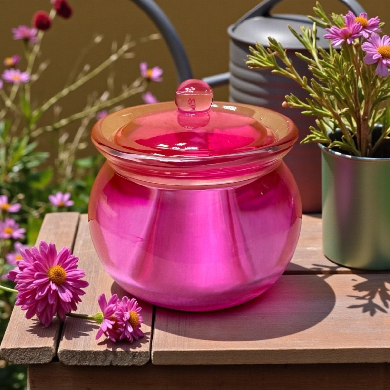 Handmade Resin Jar with Lid | Pink Trinket Jar | Boho Retro Decor