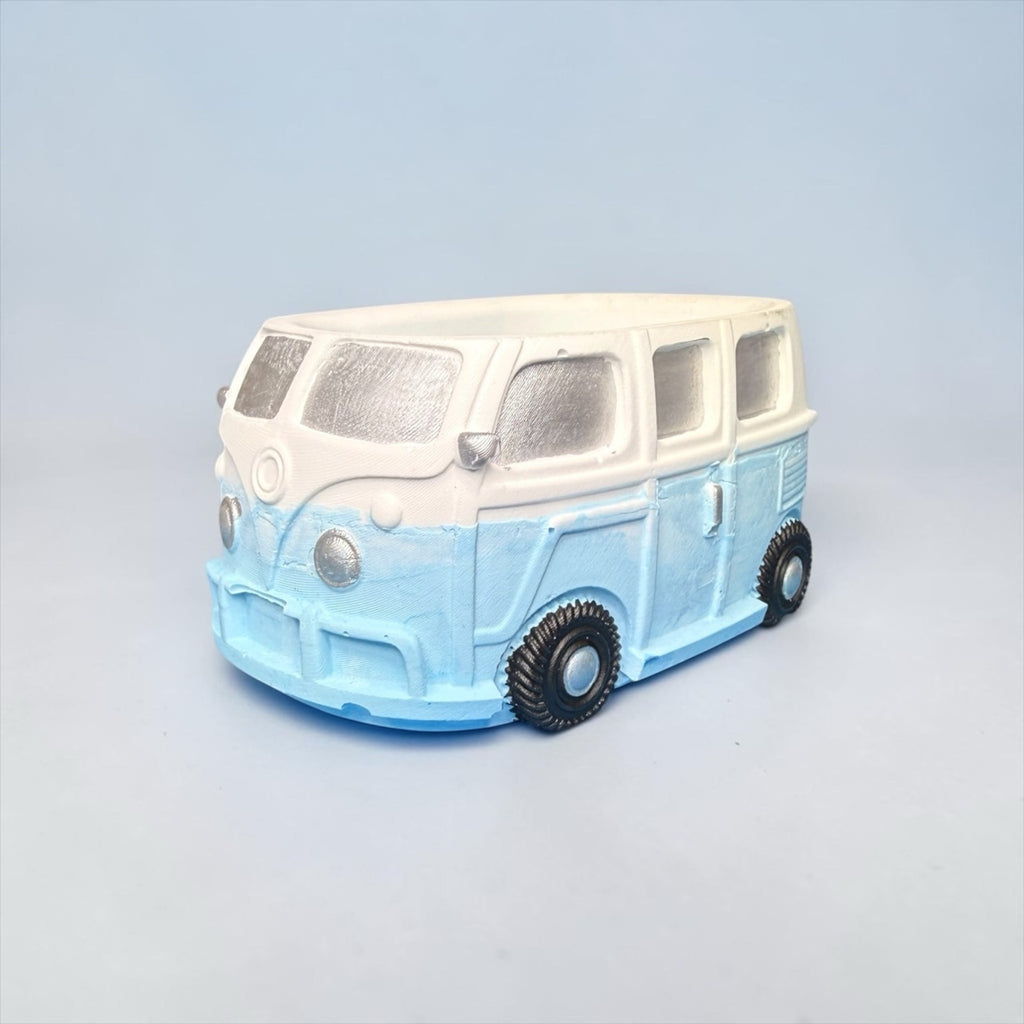 VW Bus Planter Retro Boho Decor 70s Hippie Van Organizer Blue White Eco Resin