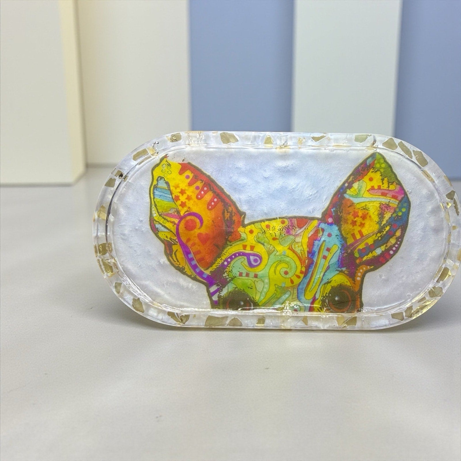 Handmade Epoxy Resin Dog Trinket Dish Jewelry Tray  Chihuahua Lover Gift Boho