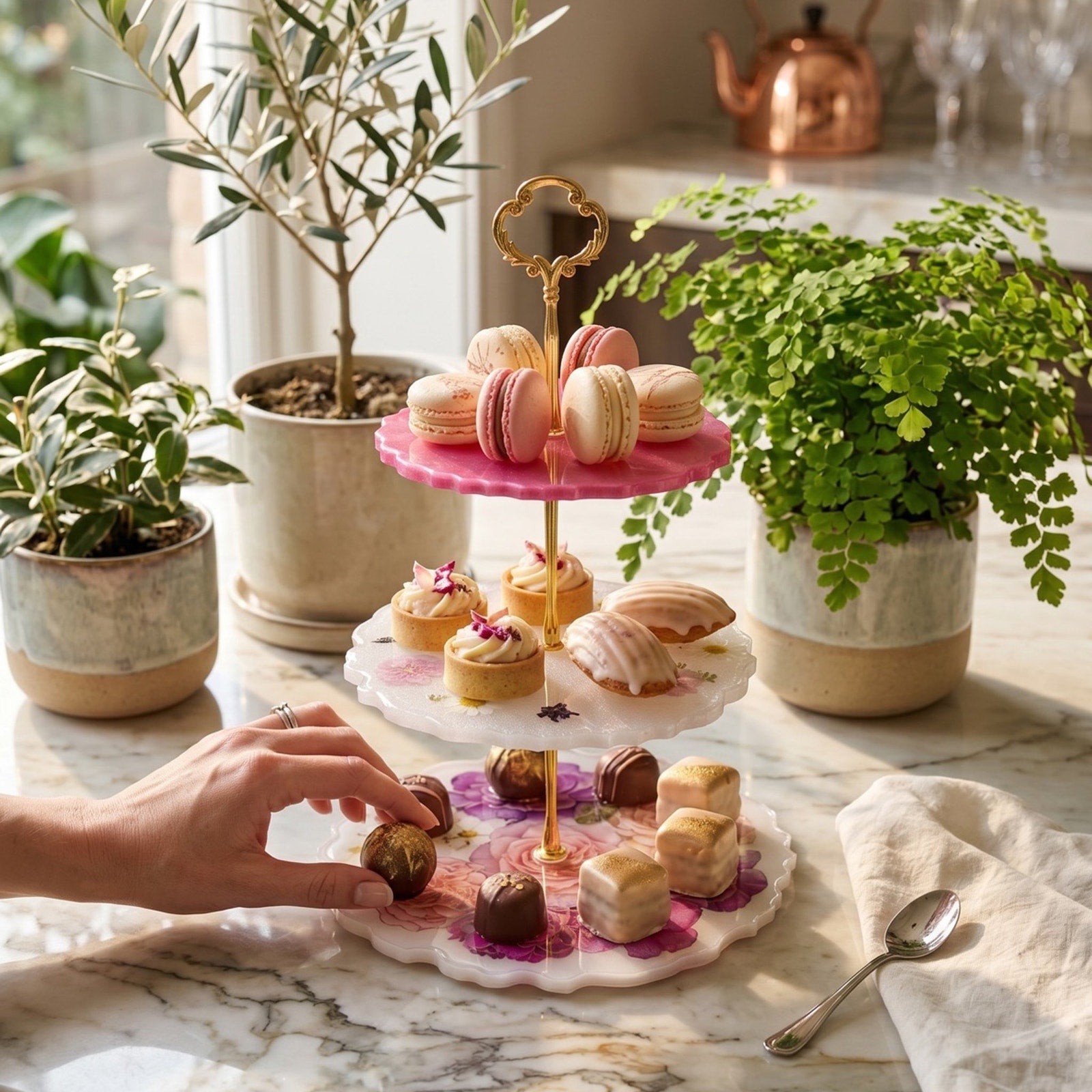 Handmade 3 Tier Resin Tray | Pressed Flower Stand | Jewelry Dessert Tea Party De