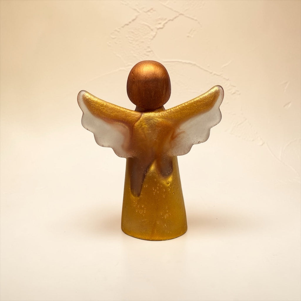 Handcrafted Epoxy Resin Angel Shelf Sitter • Gold Angel Figurine Decor Spiritual